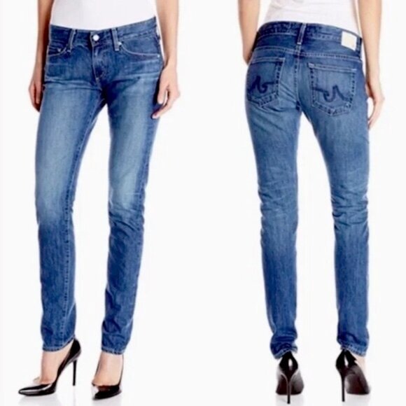 AG Adriano Goldschmied Nikki Relaxed Skinny Jeans Medium Blue Zipper Pocket 25 R - Picture 1 of 14